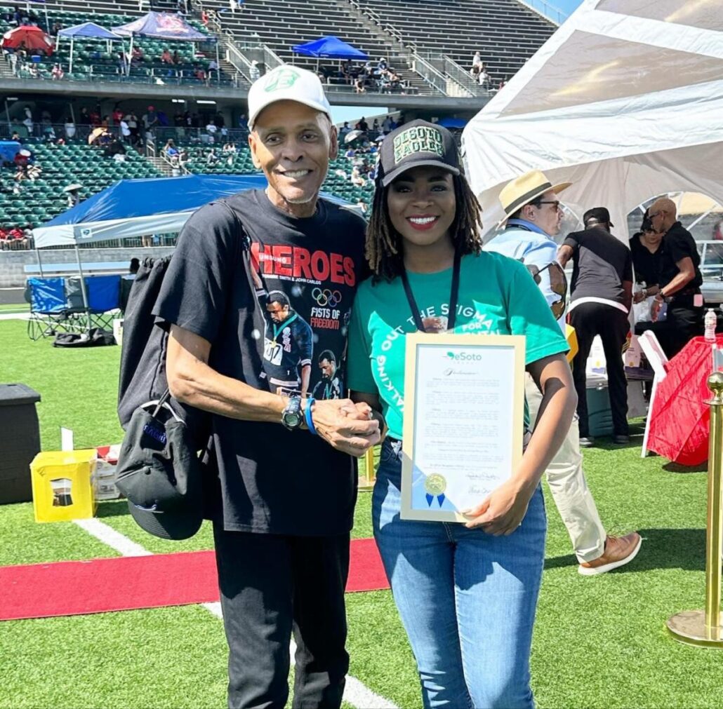 Businessman/philanthropist Roland Parrish and DeSoto Mayor Rachel Proctor