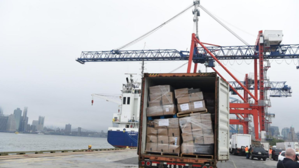 truck full of earthquake relief supplies