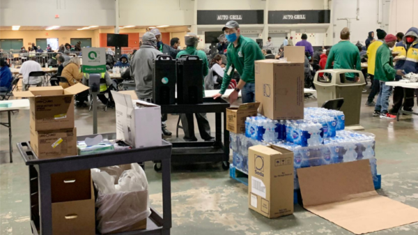 The scene inside the Fair Park Automobile Building