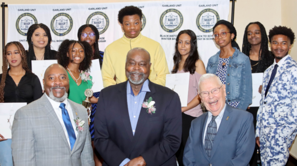 Nine Scholars with Pres. Ricky C. McNeal, John Washington and Weldon Bradley