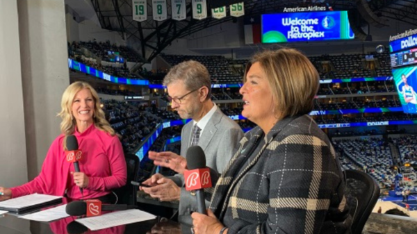 Bally Sports Southwest anchors Dana Larson, Jeff Wade and Wings Coach Latricia Trammell