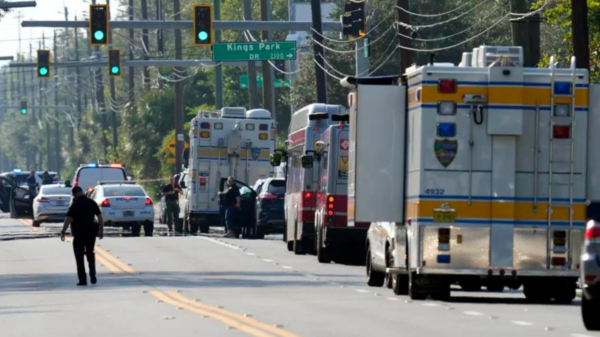 Authorities respond to the scene of a mass shooting