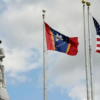 The Mississippi state and U.S. flags