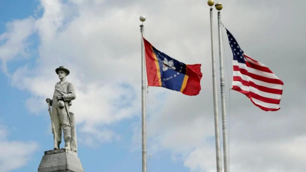 The Mississippi state and U.S. flags